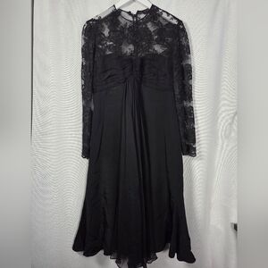 Vintage Adele Simpson Black Dress Lace Top Long Sleeve Size 8